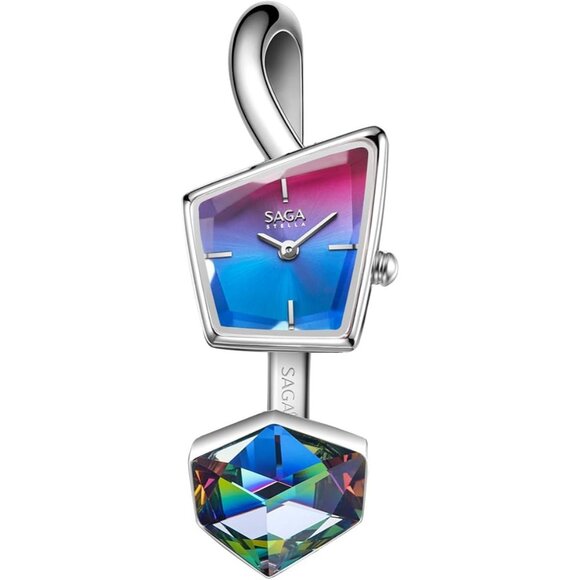 SAGA Accessories - Women's Red Blue Cuff Bangle Quartz Watch Shaped Mineral Case Stainless Steel